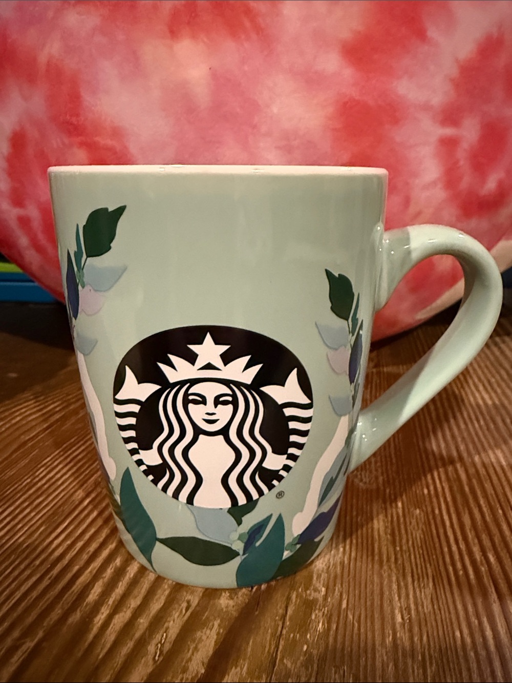 2020 Starbucks Mint Green Floral leaves Ceramic Mug with Black Siren